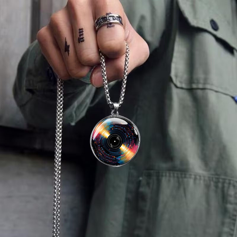 Colorful Vinyl Record Pattern Stainless Steel Necklace